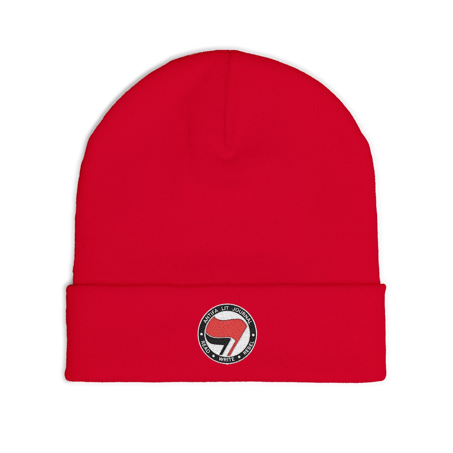 Bookish Anti-Fascist Embroidered Knit Beanie | Antifa Lit Journal