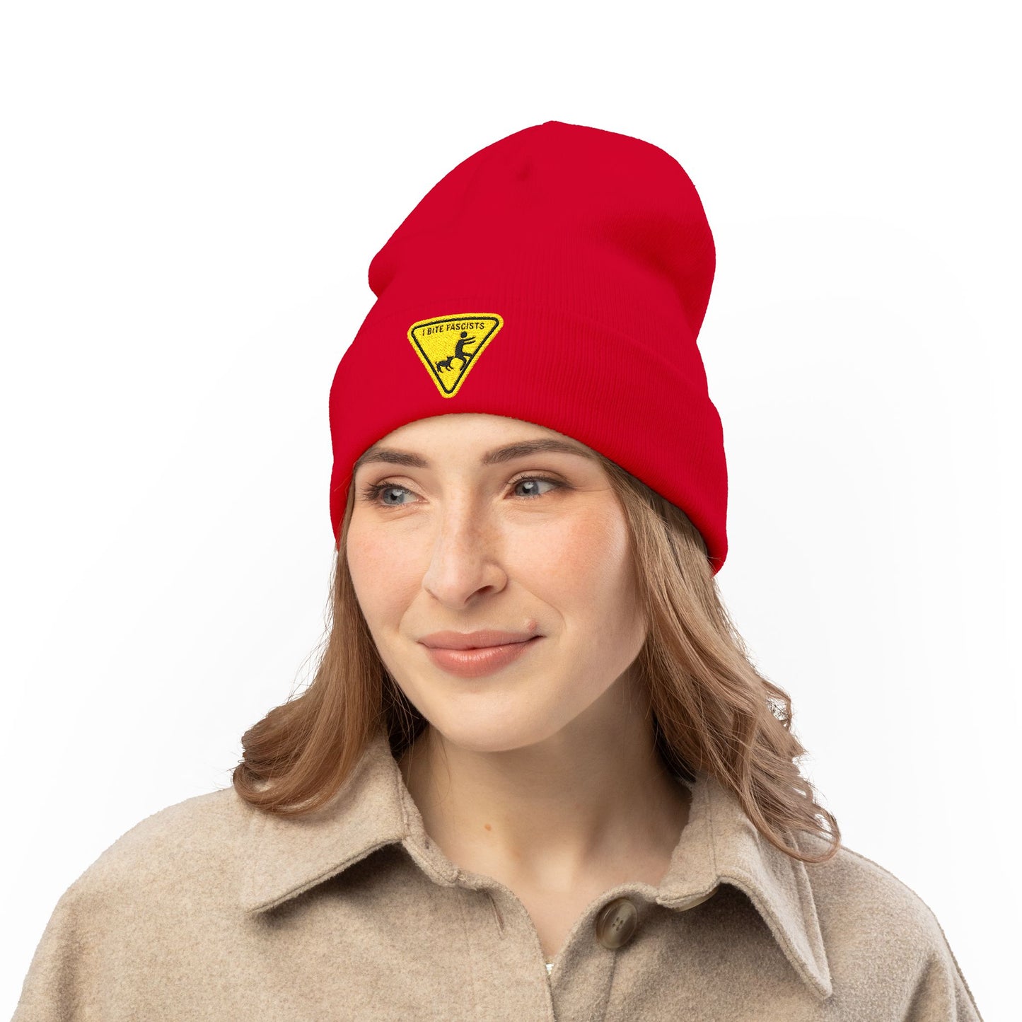 Anti-Fascist Embroidered Knit Beanie | I Bite Fascists