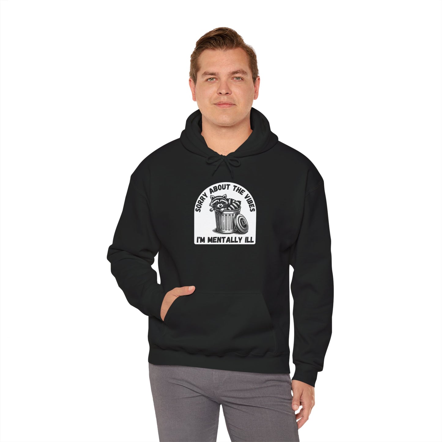 Funny Racoon Hoodie — Sorry About the Vibes, I'm Mentally Ill
