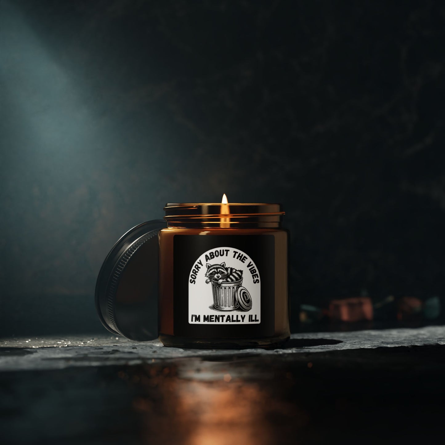 Funny Racoon Scented Soy Candle — Sorry About the Vibes I’m Mentally Ill