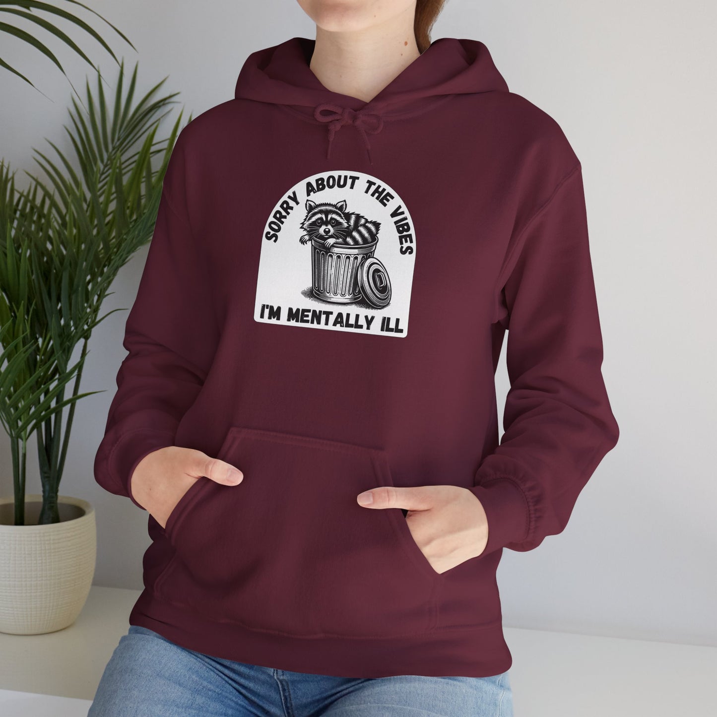 Funny Racoon Hoodie — Sorry About the Vibes, I'm Mentally Ill
