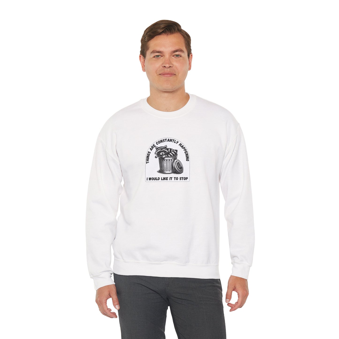 Funny Racoon Crewneck Sweatshirt | Things Are Constantly Happening