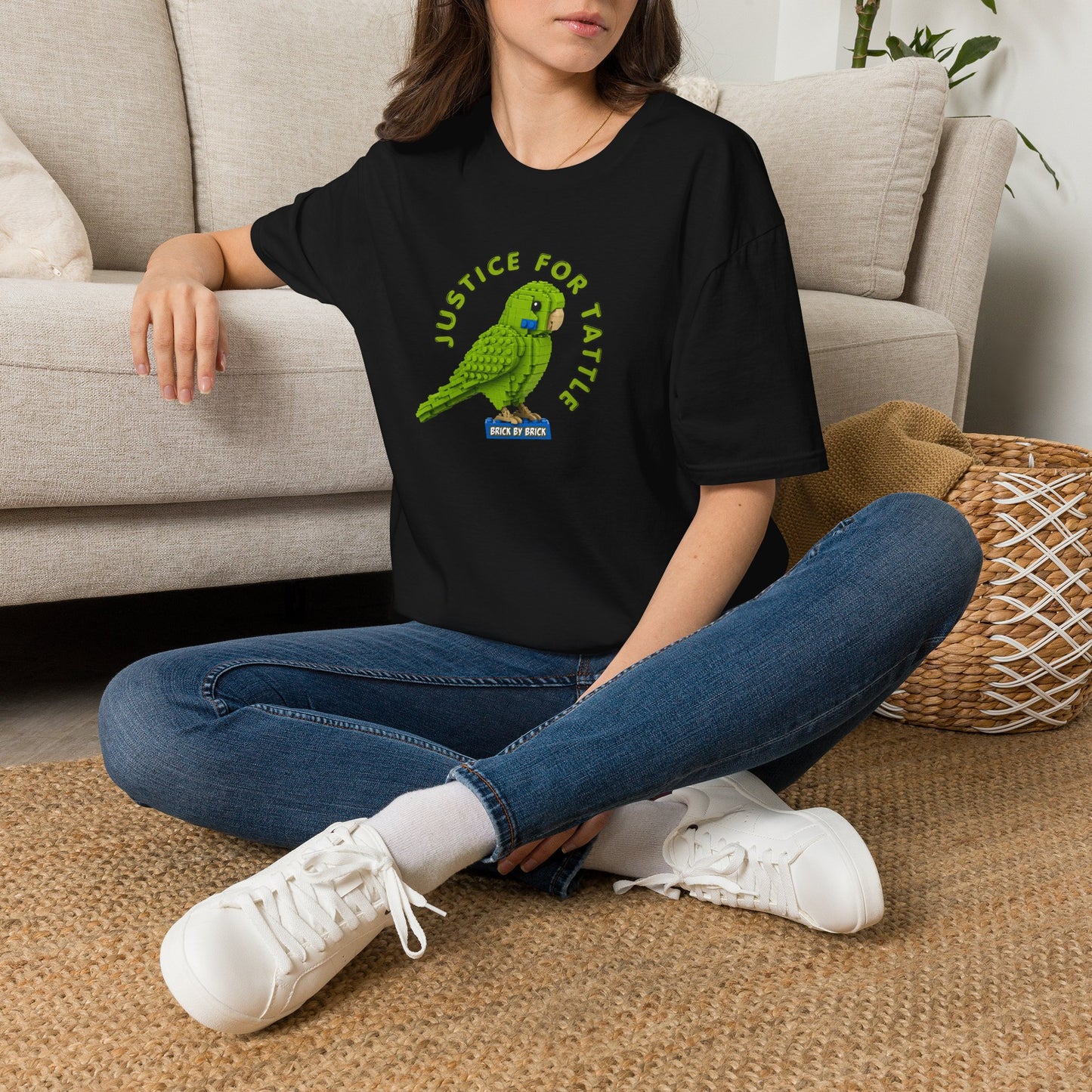 Justice for Tattle | Brick By Brick Parakeet T-Shirt | Support Small Business