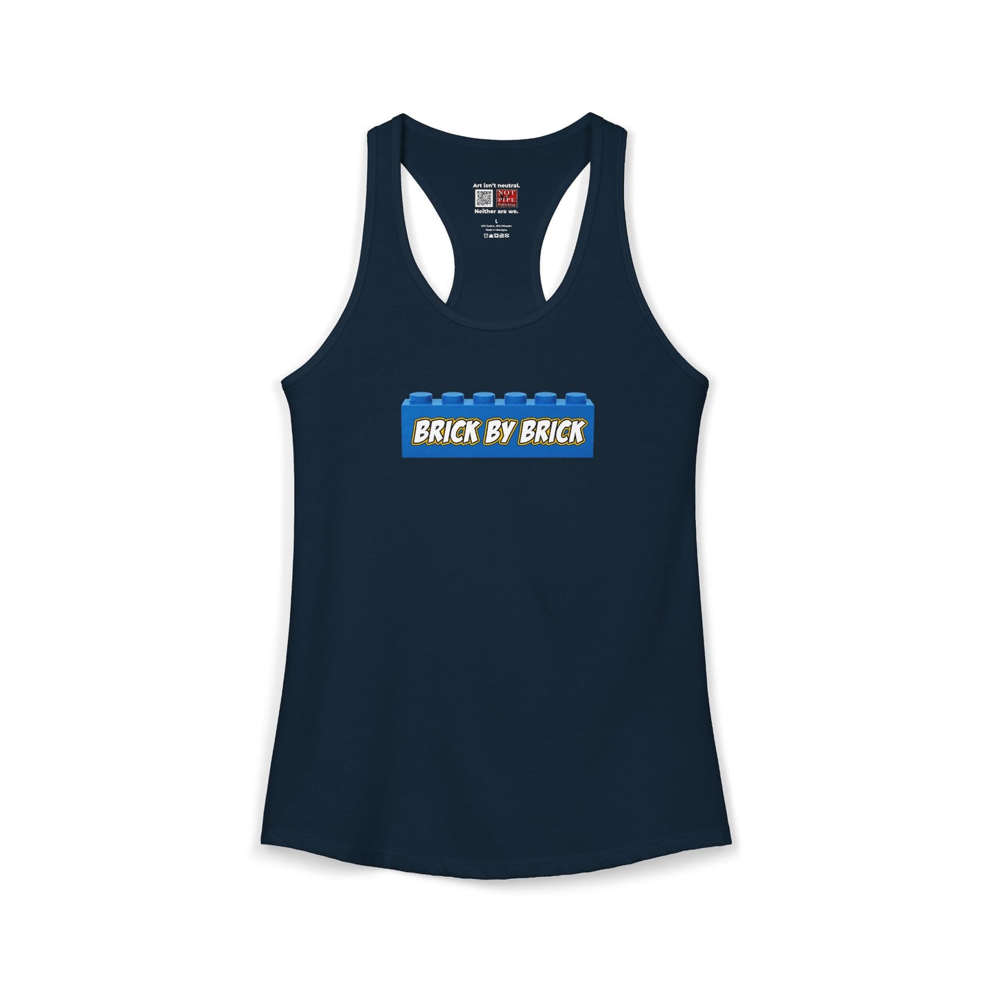 Brick By Brick Graphic Racerback Tank | Seeking Justice. Demanding Accountability.