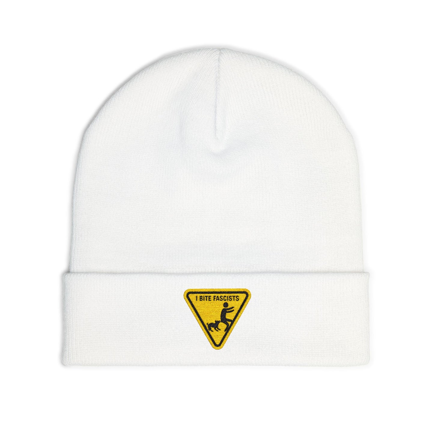 I Bite Fascists Embroidered Knit Beanie