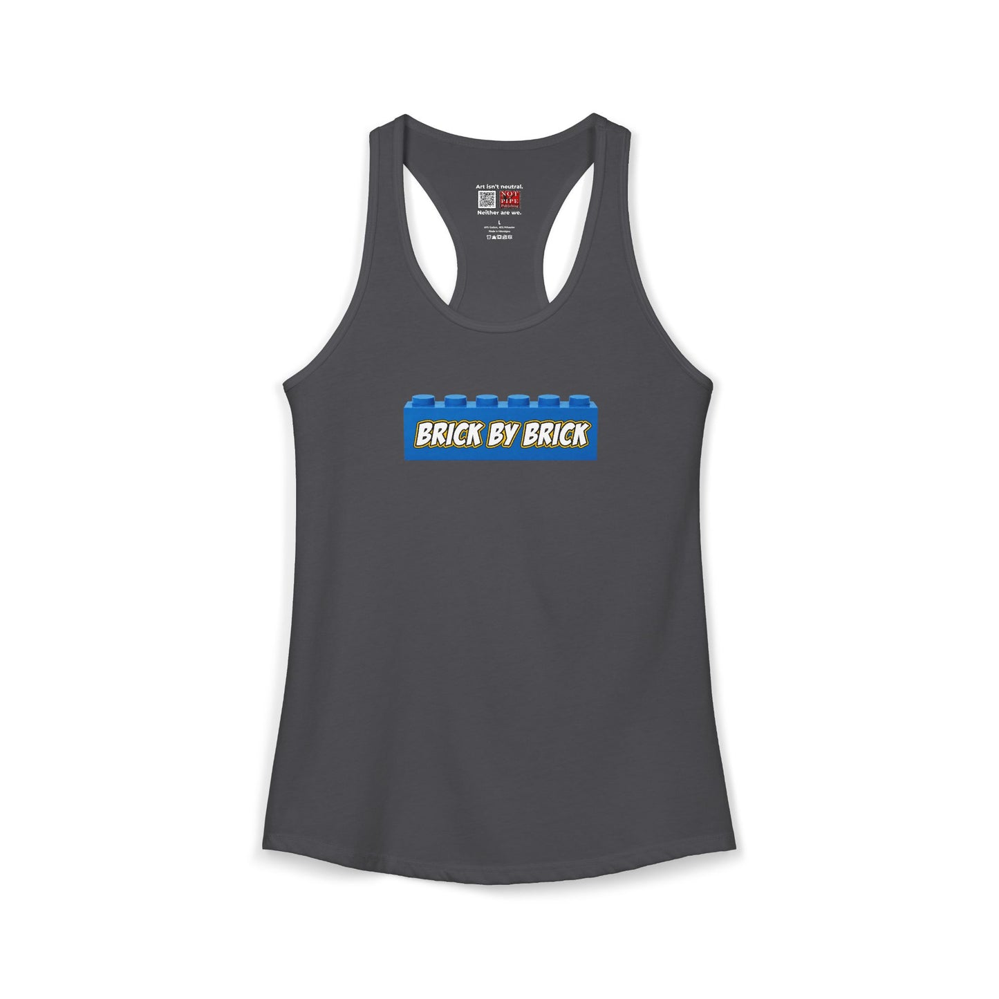 Brick By Brick Graphic Racerback Tank | Seeking Justice. Demanding Accountability.
