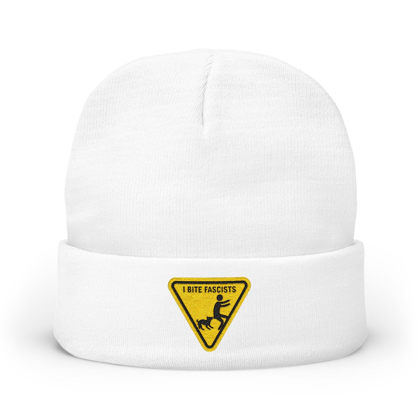 Anti-Fascist Embroidered Knit Beanie | I Bite Fascists
